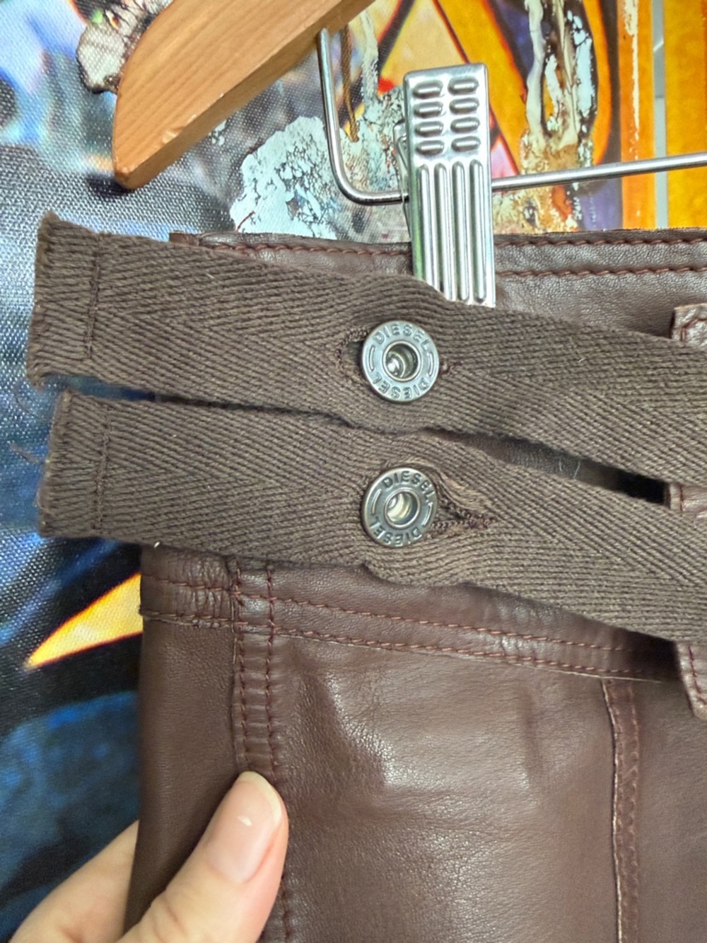Diesel Vintage Chocolate Soft Leather Wrap Mini Skirt with Button Accent - Picture 11 of 17